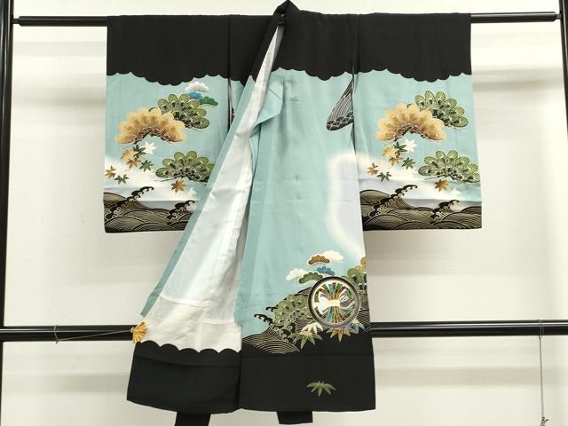 平和屋着物[]お宮参り　男の子　祝着　産着　初着　のしめ　鷹　吉祥立波文　暈し染め　金彩　逸品　CAAZ7142ze
