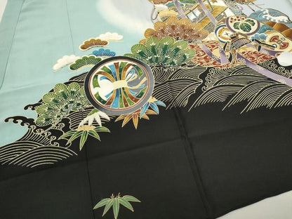 平和屋着物[]お宮参り　男の子　祝着　産着　初着　のしめ　鷹　吉祥立波文　暈し染め　金彩　逸品　CAAZ7142ze