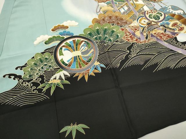 平和屋着物[]お宮参り　男の子　祝着　産着　初着　のしめ　鷹　吉祥立波文　暈し染め　金彩　逸品　CAAZ7142ze