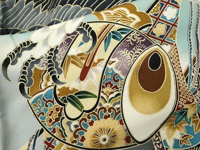 平和屋着物[]お宮参り　男の子　祝着　産着　初着　のしめ　鷹　吉祥立波文　暈し染め　金彩　逸品　CAAZ7142ze
