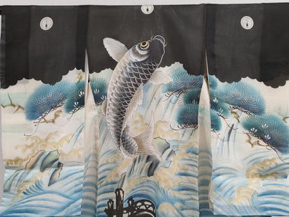 平和屋着物＊夏物 お宮参り 男の子 祝着 産着 初着 のしめ 絽 手描き 駒刺繍 鯉 立波松文 金銀彩 逸品 CAAZ7144ze