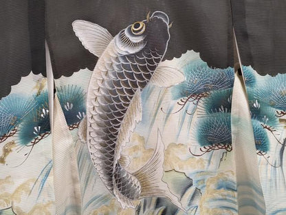 平和屋着物＊夏物 お宮参り 男の子 祝着 産着 初着 のしめ 絽 手描き 駒刺繍 鯉 立波松文 金銀彩 逸品 CAAZ7144ze
