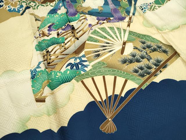 平和屋着物[]お宮参り　男の子　祝着　産着　初着　のしめ　駒刺繍　鷹　松竹梅扇面吉祥文　暈し染め　金彩　逸品　CAAZ7145ze