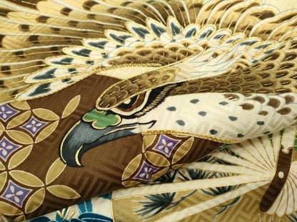 平和屋着物[]お宮参り　男の子　祝着　産着　初着　のしめ　駒刺繍　鷹　松竹梅扇面吉祥文　暈し染め　金彩　逸品　CAAZ7145ze