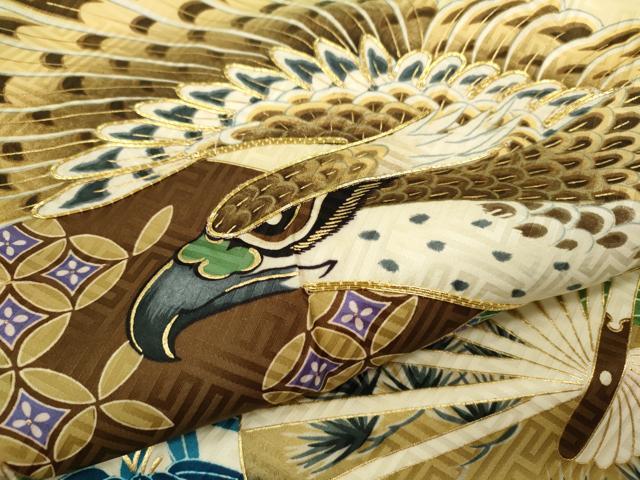 平和屋着物[]お宮参り　男の子　祝着　産着　初着　のしめ　駒刺繍　鷹　松竹梅扇面吉祥文　暈し染め　金彩　逸品　CAAZ7145ze