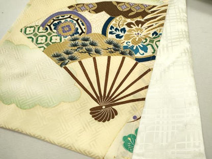 平和屋着物[]お宮参り　男の子　祝着　産着　初着　のしめ　駒刺繍　鷹　松竹梅扇面吉祥文　暈し染め　金彩　逸品　CAAZ7145ze