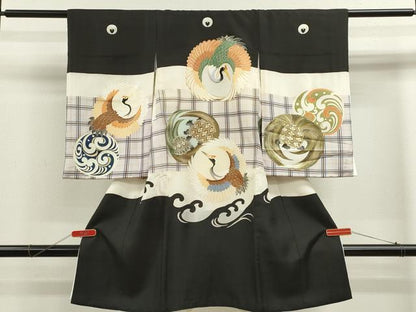 平和屋着物[]お宮参り　男の子　祝着　産着　初着　のしめ　駒刺繍　飛鶴　蓑亀吉祥丸文　金彩　逸品　CAAZ7146ze