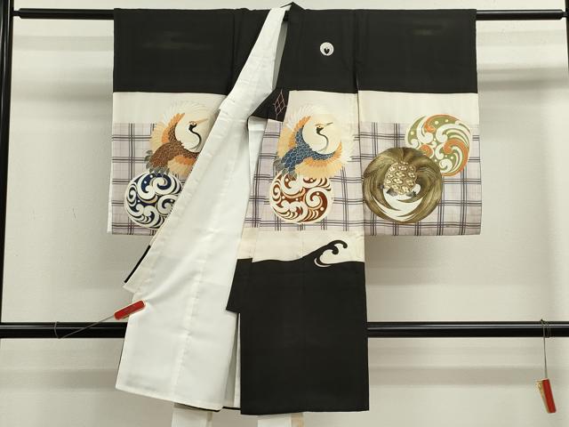 平和屋着物[]お宮参り　男の子　祝着　産着　初着　のしめ　駒刺繍　飛鶴　蓑亀吉祥丸文　金彩　逸品　CAAZ7146ze
