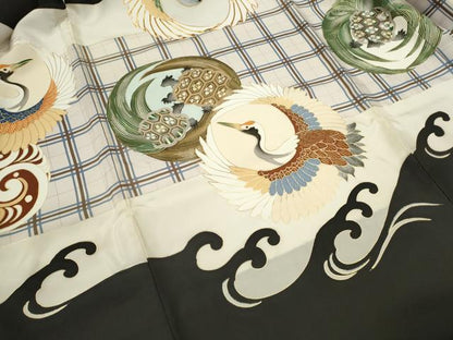 平和屋着物[]お宮参り　男の子　祝着　産着　初着　のしめ　駒刺繍　飛鶴　蓑亀吉祥丸文　金彩　逸品　CAAZ7146ze