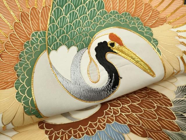 平和屋着物[]お宮参り　男の子　祝着　産着　初着　のしめ　駒刺繍　飛鶴　蓑亀吉祥丸文　金彩　逸品　CAAZ7146ze