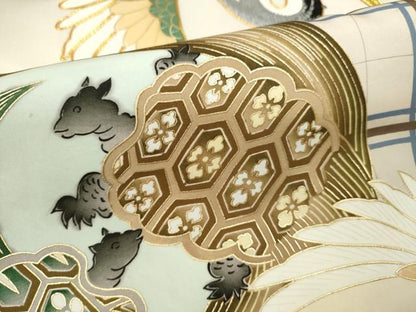 平和屋着物[]お宮参り　男の子　祝着　産着　初着　のしめ　駒刺繍　飛鶴　蓑亀吉祥丸文　金彩　逸品　CAAZ7146ze