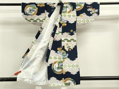 平和屋着物[]七五三　男の子　祝着・被布セット　飛鶴宝尽くし笠松文　逸品　CAAZ7147ze