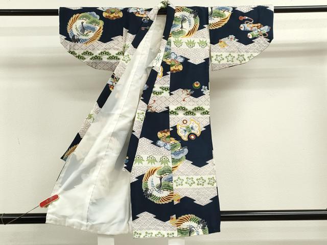 平和屋着物[]七五三　男の子　祝着・被布セット　飛鶴宝尽くし笠松文　逸品　CAAZ7147ze