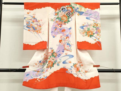 平和屋着物[]お宮参り　女の子　祝着　産着　初着　のしめ　鼓飛鶴吉祥花文　金彩　逸品　CAAZ7148ze
