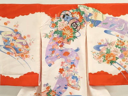 平和屋着物[]お宮参り　女の子　祝着　産着　初着　のしめ　鼓飛鶴吉祥花文　金彩　逸品　CAAZ7148ze