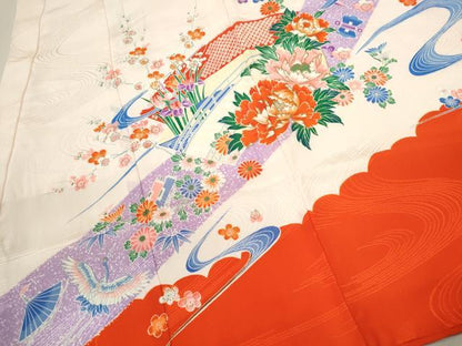 平和屋着物[]お宮参り　女の子　祝着　産着　初着　のしめ　鼓飛鶴吉祥花文　金彩　逸品　CAAZ7148ze