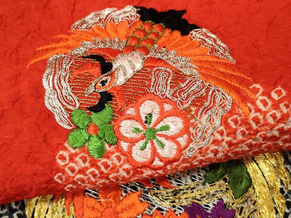 平和屋着物[]七五三　女の子　７歳　祝着　四つ身　袋帯セット　駒刺繍　絞り　雲取り鳳凰花丸文　逸品　CAAZ7149ze