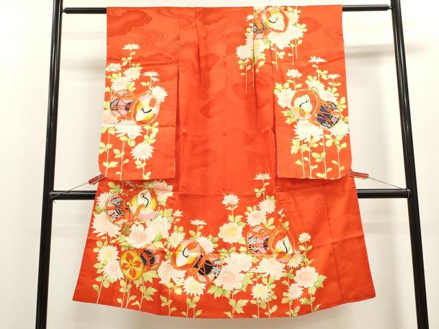 平和屋着物[]七五三　女の子　７歳　祝着　四つ身　駒刺繍　鼓飛鶴枝花文　金彩　洗える着物　CAAZ7150ze