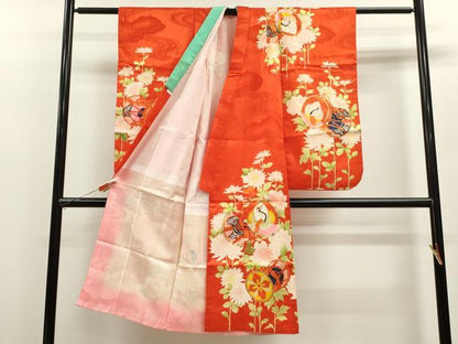 平和屋着物[]七五三　女の子　７歳　祝着　四つ身　駒刺繍　鼓飛鶴枝花文　金彩　洗える着物　CAAZ7150ze