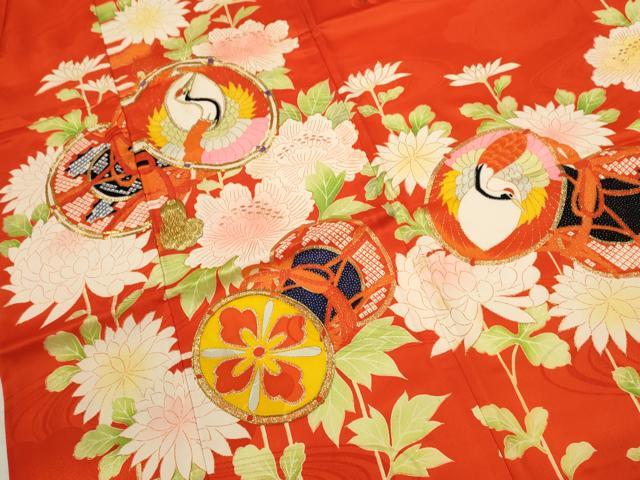 平和屋着物[]七五三　女の子　７歳　祝着　四つ身　駒刺繍　鼓飛鶴枝花文　金彩　洗える着物　CAAZ7150ze