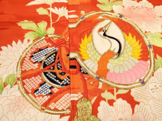平和屋着物[]七五三　女の子　７歳　祝着　四つ身　駒刺繍　鼓飛鶴枝花文　金彩　洗える着物　CAAZ7150ze