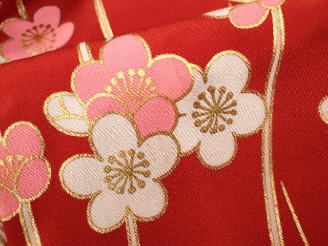 平和屋着物∵女の子 十三参り 子供 祝着 地紙吉祥枝梅文 金彩 洗える着物 CAAZ7151ze