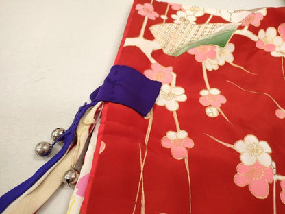 平和屋着物∵女の子 十三参り 子供 祝着 地紙吉祥枝梅文 金彩 洗える着物 CAAZ7151ze
