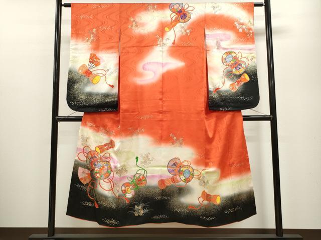 平和屋着物∵女の子　十三参り　子供　祝着　駒刺繍　鼓草花文　暈し染め　金銀彩　逸品　CAAZ7154ze