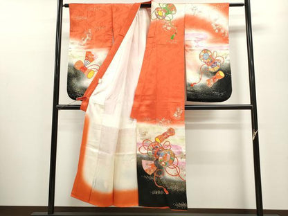 平和屋着物∵女の子　十三参り　子供　祝着　駒刺繍　鼓草花文　暈し染め　金銀彩　逸品　CAAZ7154ze