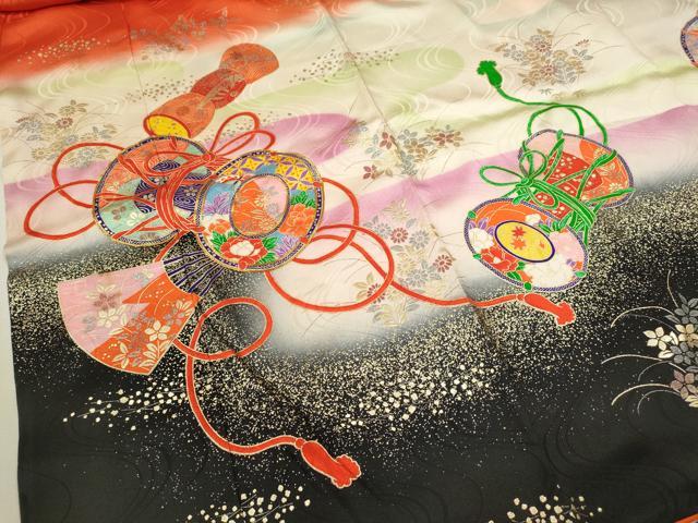 平和屋着物∵女の子　十三参り　子供　祝着　駒刺繍　鼓草花文　暈し染め　金銀彩　逸品　CAAZ7154ze