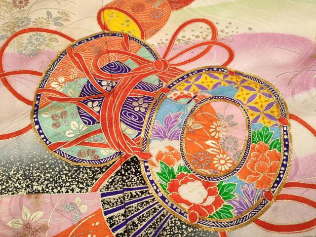 平和屋着物∵女の子　十三参り　子供　祝着　駒刺繍　鼓草花文　暈し染め　金銀彩　逸品　CAAZ7154ze