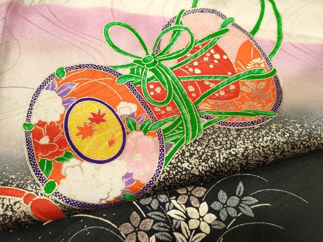 平和屋着物∵女の子　十三参り　子供　祝着　駒刺繍　鼓草花文　暈し染め　金銀彩　逸品　CAAZ7154ze