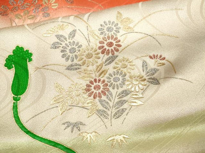 平和屋着物∵女の子　十三参り　子供　祝着　駒刺繍　鼓草花文　暈し染め　金銀彩　逸品　CAAZ7154ze