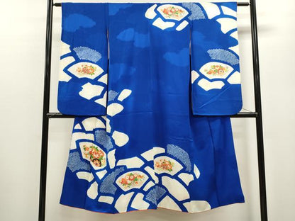 平和屋着物[]七五三　女の子　７歳　祝着　四つ身　駒刺繍　絞り　地紙花車文　金彩　逸品　CAAZ7156ze