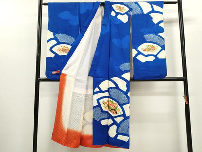 平和屋着物[]七五三　女の子　７歳　祝着　四つ身　駒刺繍　絞り　地紙花車文　金彩　逸品　CAAZ7156ze