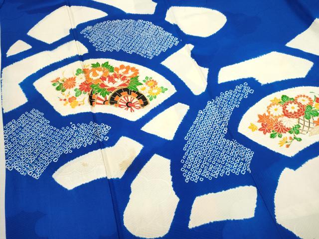 平和屋着物[]七五三　女の子　７歳　祝着　四つ身　駒刺繍　絞り　地紙花車文　金彩　逸品　CAAZ7156ze