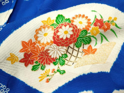 平和屋着物[]七五三　女の子　７歳　祝着　四つ身　駒刺繍　絞り　地紙花車文　金彩　逸品　CAAZ7156ze