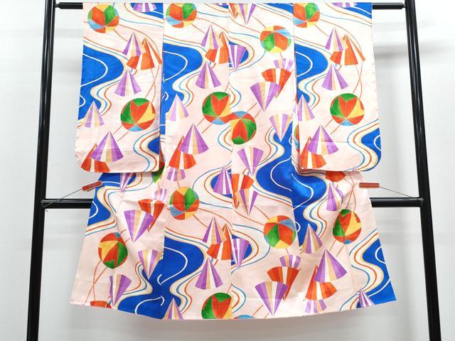 平和屋着物[]七五三　女の子　７歳　祝着　四つ身　鞠流水吉祥文　金彩　逸品　CAAZ7157ze