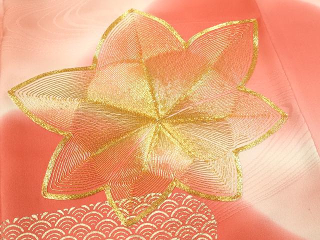 平和屋着物[]七五三　女の子　７歳　祝着　四つ身　駒刺繍　遠山舞花文　暈し染め　金彩　逸品　CAAZ7158ze