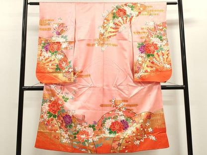平和屋着物[]七五三　女の子　７歳　祝着　四つ身　片輪車舞蝶草花文　金彩　CAAZ7159ze