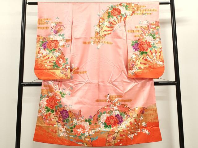 平和屋着物[]七五三　女の子　７歳　祝着　四つ身　片輪車舞蝶草花文　金彩　CAAZ7159ze