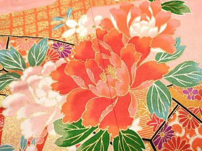 平和屋着物[]七五三　女の子　７歳　祝着　四つ身　片輪車舞蝶草花文　金彩　CAAZ7159ze