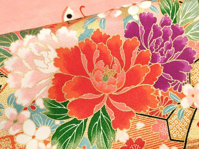 平和屋着物[]七五三　女の子　７歳　祝着　四つ身　片輪車舞蝶草花文　金彩　CAAZ7159ze
