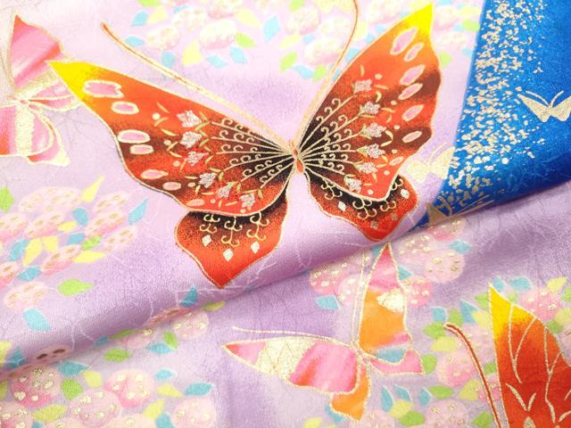 平和屋着物[]七五三　女の子　７歳　祝着　四つ身　長襦袢セット　舞蝶草花文　暈し染め　金銀彩　逸品　CAAZ7160ze