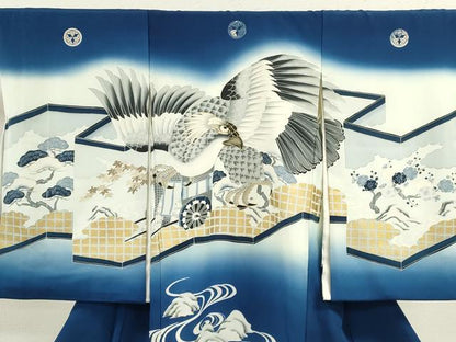 平和屋着物[]お宮参り　男の子　祝着　産着　初着　のしめ　鷹　屏風草花文　金彩　逸品　CAAZ7161ze
