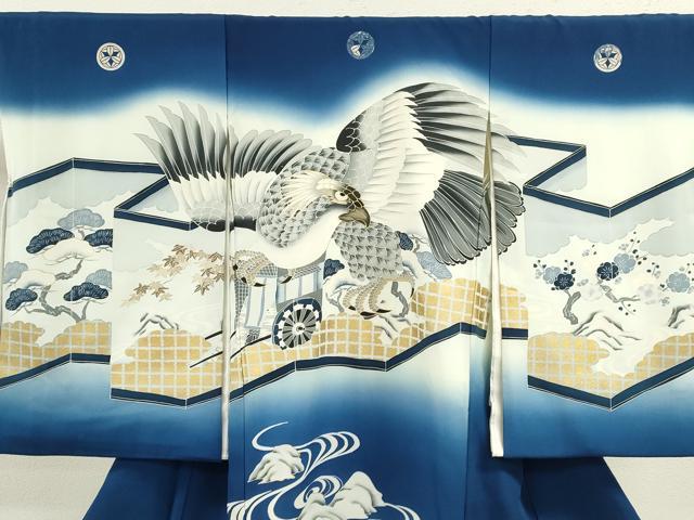 平和屋着物[]お宮参り　男の子　祝着　産着　初着　のしめ　鷹　屏風草花文　金彩　逸品　CAAZ7161ze