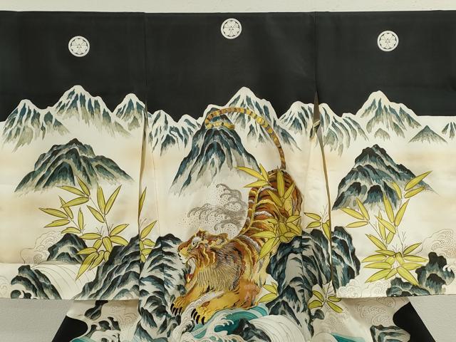 平和屋着物[]お宮参り　男の子　祝着　産着　初着　のしめ　刺繍　虎　立波笹文　金彩　逸品　CAAZ7162ze