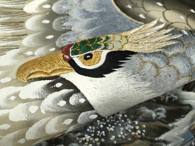 平和屋着物[]七五三　男の子　祝着　手描き　鷹　枝松文　暈し染め　黒地　金彩　逸品　CAAZ7163ze
