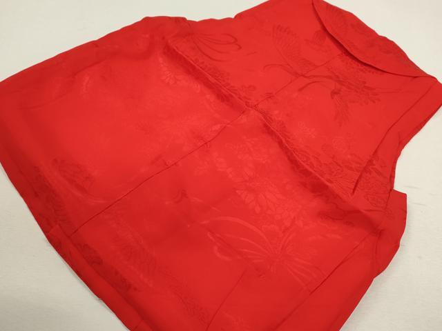 平和屋着物[]七五三　女の子　３歳　祝着　被布　色無地　飛鶴花束地紋　赤色　逸品　CAAZ7164ze