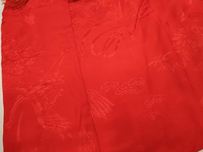 平和屋着物[]七五三　女の子　３歳　祝着　被布　色無地　飛鶴花束地紋　赤色　逸品　CAAZ7164ze